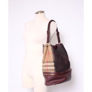 Burberry Leather & Check Canvas Bucket Bag